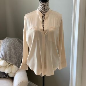 VINCE Band Collar Silk Blouse